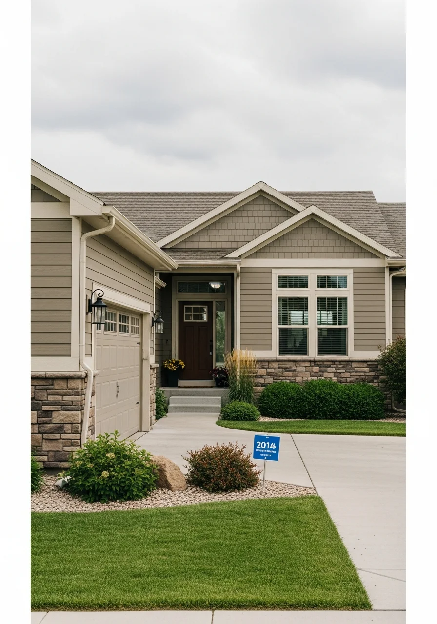 Close-up of a well-maintained Casper home exterior with mature landscaping and clear driveway access.